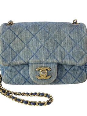 CHANEL Mini Matelasse AS1786 Blue Denim Shoulder Bag Gold hardware